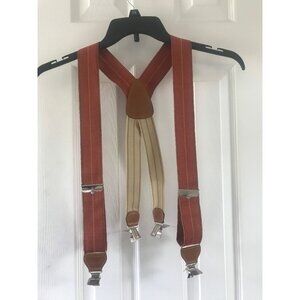 Vtg Big Sport Burnt Orange Tan Blue Striped Suspenders Leather Elastic Braces